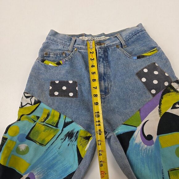 Vintage NO! Jeans 90s Patchwork Abstract Denim Pants Rare Distressed Jeans 28x27 - Picture 12 of 14